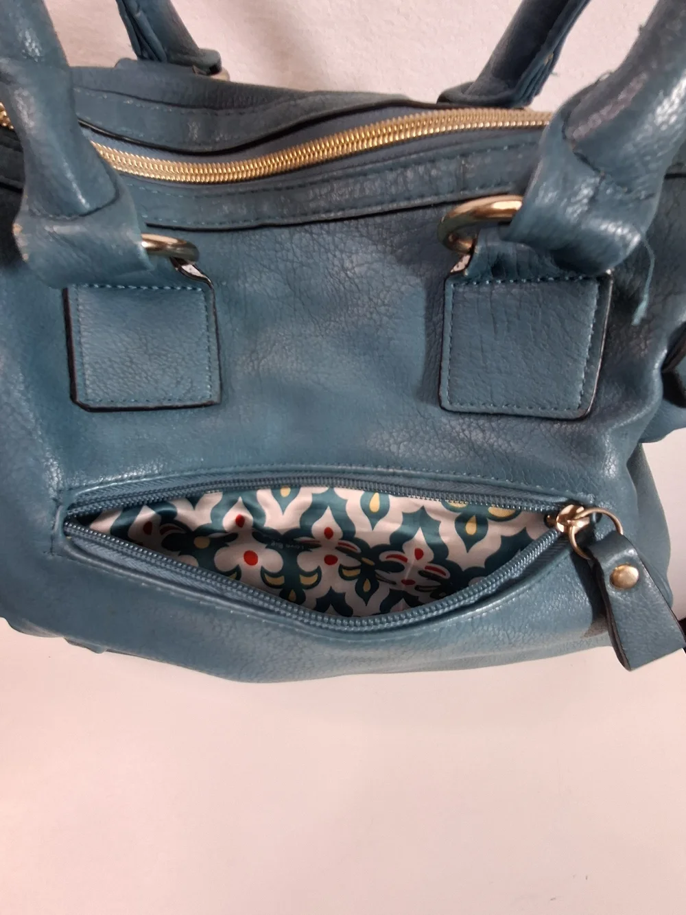 Big Buddha Teal Woven-Panel Tote with Gold Studs - Picture 6 of 14